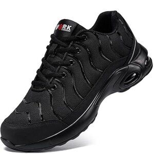 NEW Larnmern Men's Steel Toe Work Shoes, Air Cushioned, Black, Size 11W
